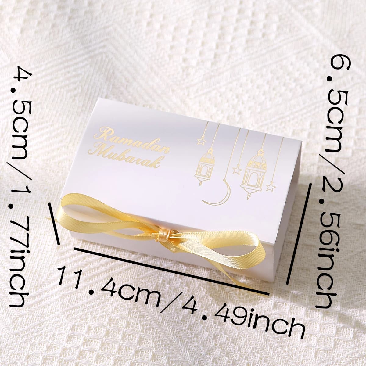 10 Ramadan Eid Candy Boxes - Gold Lantern and Moon Designs, Rectangular Paper Boxes with Ribbons, Muslim Holiday Party Candy Containers, Suitable for Eid - Image 6